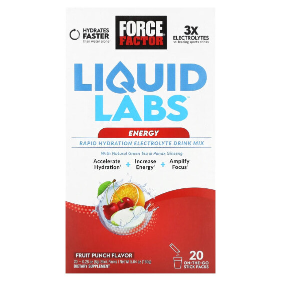 Force Factor, Liquid Labs, Energy, манго и маргарита, 20 пакетиков по 8 г (0,28 унции)