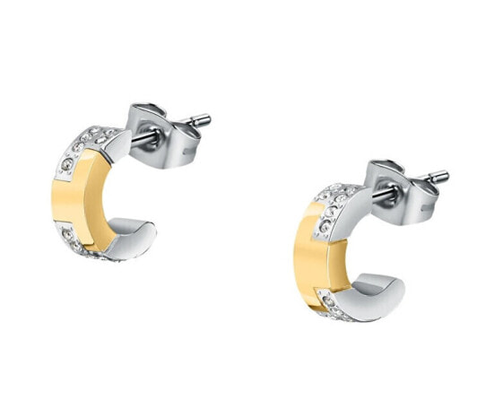 Round bicolor steel earrings with zircons T-Logo TJAXC71