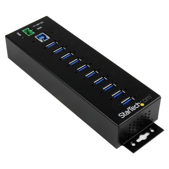 StarTech.com 10 Port USB Hub with Power Adapter - Surge Protection - Metal Industrial USB 3.0 Data Transfer Hub - Din Rail - Wall or Desk Mountable - High Speed USB 3.1 Gen 1 5Gbps Hub - USB 3.2 Gen 1 (3.1 Gen 1) Type-B - USB 3.2 Gen 1 (3.1 Gen 1) Type-A - 5000 Mbit/s