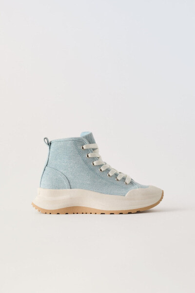 Denim high-top trainers