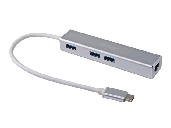 Equip USB-C to 3-port USB 3.0 Hubs with Gigabit adapter - USB 3.2 Gen 1 (3.1 Gen 1) Type-C - Silver - USB 3.2 Gen 1 (3.1 Gen 1) Type-A - WLAN - Aluminium - 22 mm - 15 mm