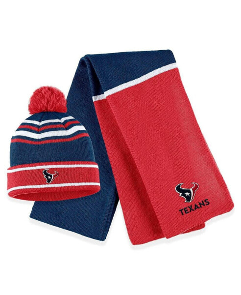 Women's Navy Houston Texans Colorblock Cuffed Knit Hat with Pom and Scarf Set