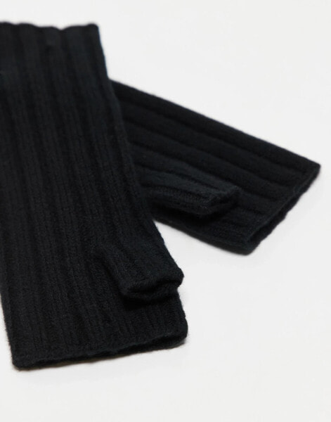 ARKET chunky wool rib knitted fingerless gloves in black