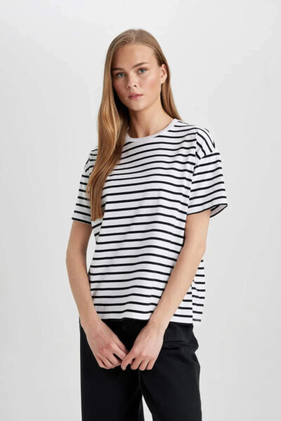 Топ Defacto Çizgili Oversize Tee