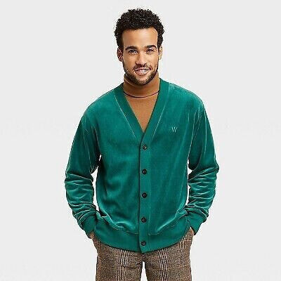 Houston White Adult Velour Cardigan Sweater - Green M