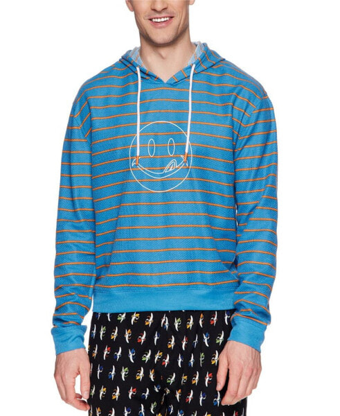 Men's Waffle-Knit Fun Stripe Licky-Print Hooded Pajama T-Shirt