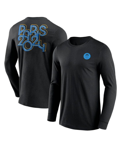 Branded Men's Black Paris 2024 Text Block Overlay Long Sleeve T-Shirt