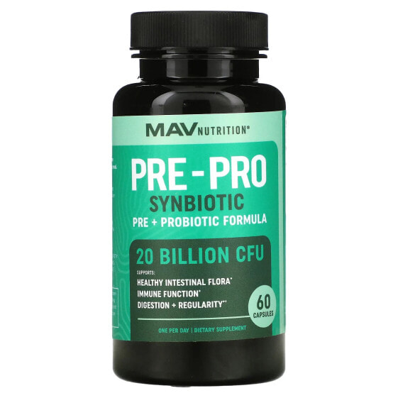 Пребиотик-пробиотик MAV Nutrition Pre-Pro Synbiotic, Pre + Probiotic Formula, 20 миллиардов CFU, 60 капсул