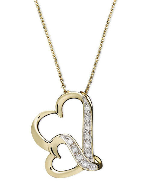 Macy's double Wavy Heart Diamond Pendant Necklace in 18k Gold over Sterling Silver (1/10 ct. t.w.)