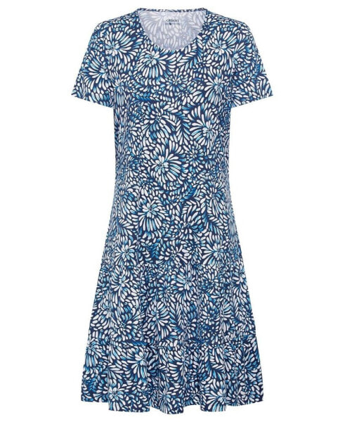 Women's Cotton Blend Short Sleeve Carnation Print Tiered Dress