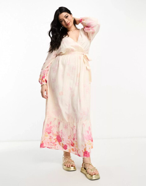 River Island Plus ombre floral wrap maxi dress in pink