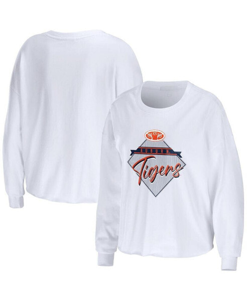 Women's White Auburn Tigers Diamond Long Sleeve Cropped T-shirt