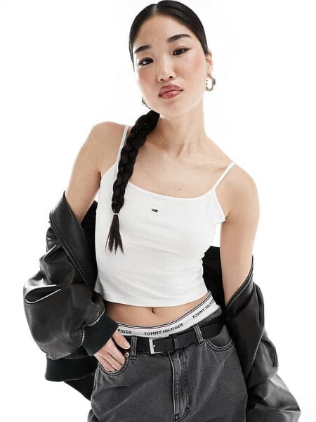 Tommy Jeans cropped essential strap top in white