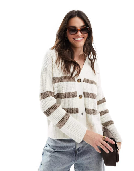 Selected Femme Bloomie cardigan in white cream stripe