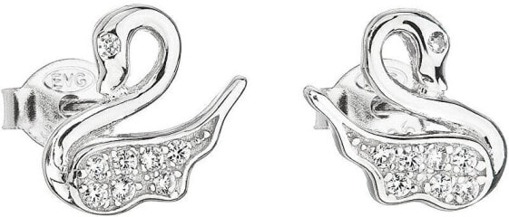 Silver earrings with zircon white swan 11013.1
