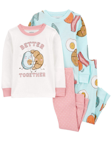 Baby 4-Piece Breakfast Print 100% Snug Fit Cotton Pajamas 18M