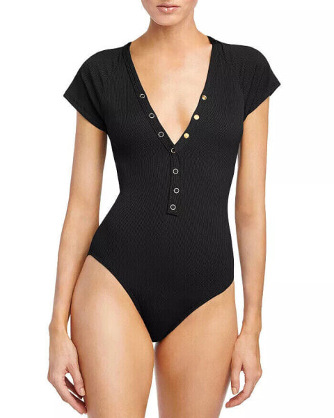 Robin Piccone Women's Amy Raglan One Piece Swimsuit Licorice Size 10 304363
