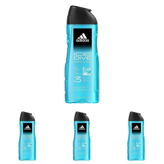 adidas 3-in-1 Ice Dive Shower Gel for Him with Aquatic Fresh Scent, 400 ml (Pack of 4)