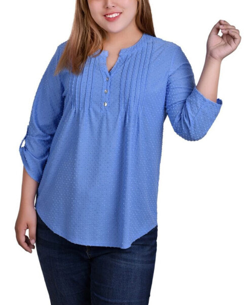 Plus Size 3/4 Tab Sleeve Y-Neck Blouse