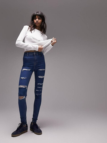 Topshop Joni jean with super rip in mid blue 