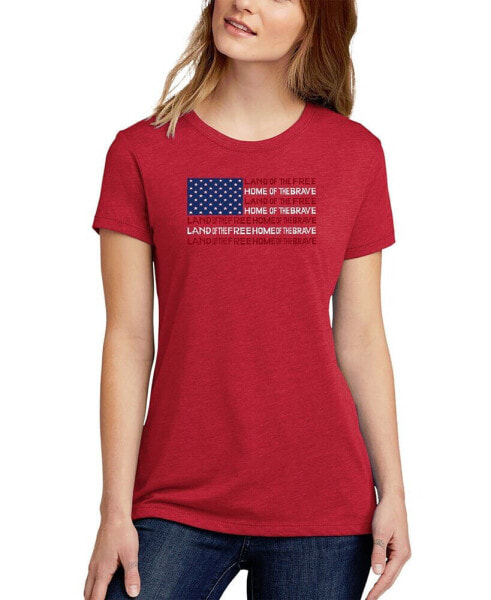 Women's Premium Blend Land of the Free American Flag Word Art T-shirt
