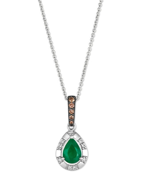 Costa Smeralda Emeralds (1/2 ct. t.w.) & Diamond (1/8 ct. t.w.) Halo Adjustable 20" Pendant Necklace in 14k White Gold