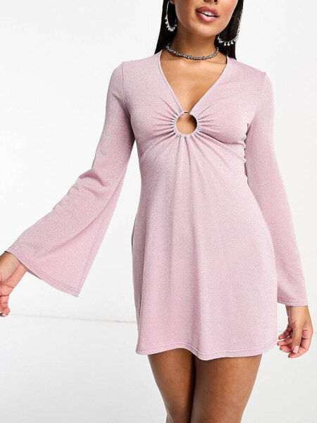 The Frolic serpentine long sleeve mini summer dress in lilac