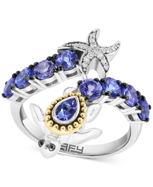 EFFY® Tanzanite (1-3/8 ct. t.w.) & Diamond (1/20 ct. t.w.) Starfish & Sea Turtle Bypass Ring in Sterling Silver & Gold-Plate