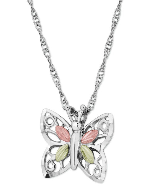 Black Hills Gold butterfly Pendant in Sterling Silver with 12k Rose and Green Gold