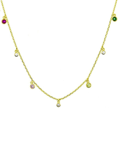 Multi Channel Color Stone Drop Necklace, Gold Plate 16"+2" extender