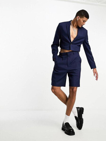 ASOS DESIGN wide suit short in navy