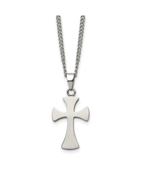 Chisel stainless Steel Brushed Cross Pendant on a Curb Chain Necklace