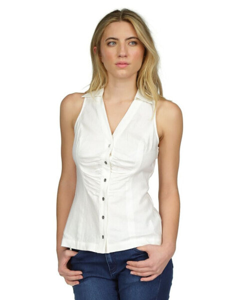 Women's Linen Sleeveless Button-Front Top
