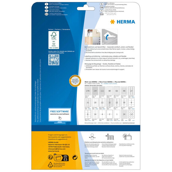 HERMA Removable labels A4 40x40 mm square white Movables/removable paper matt 600 pcs. - White - Self-adhesive printer label - A4 - Paper - Laser/Inkjet - Removable