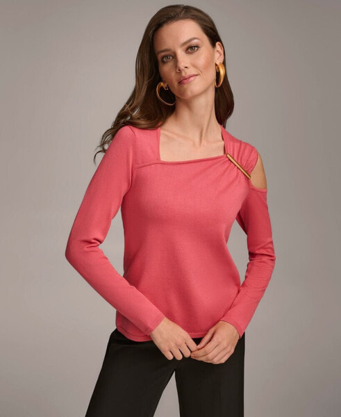 Women's Hardware-Trim Cold-Shoulder Sweater