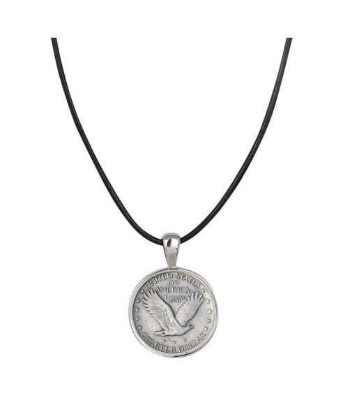 16370 Standing Liberty Silver Quarter Pendant with Leather Cord for Men - Reverse