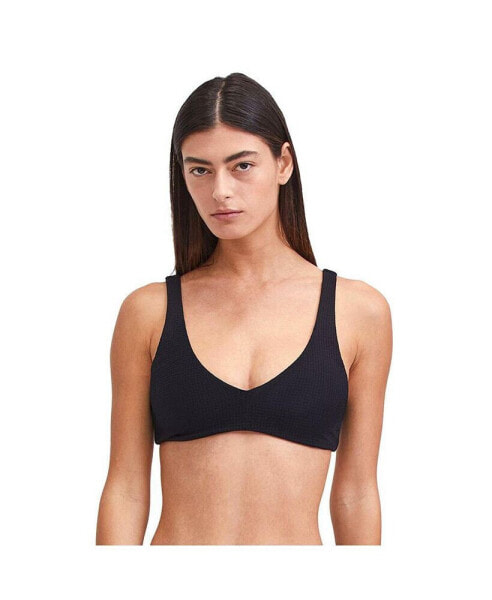 Plus Size Solid Textured V neck Bikini swim top