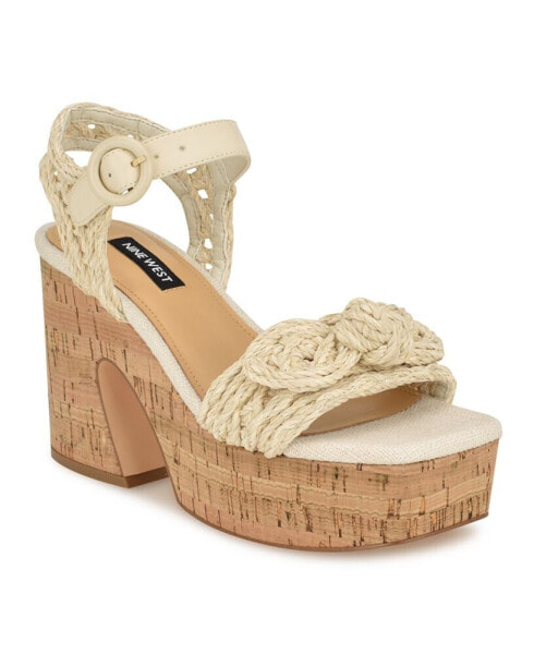 Women's Comiele Square Toe Block Heel Wedge Sandals