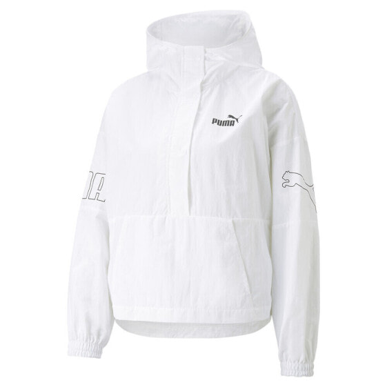 Puma Power Cat Pullover Windbreaker Womens White Casual Athletic Outerwear 67325