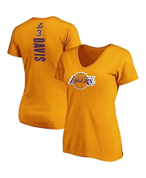 Women's Anthony Davis Gold-Tone Los Angeles Lakers Team Playmaker Name Number V-Neck T-Shirt