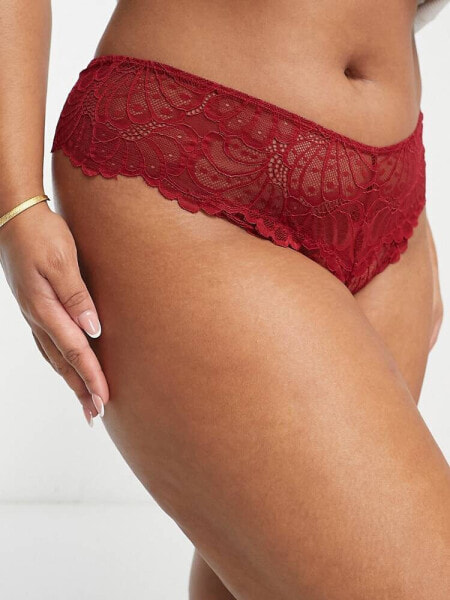 ASOS DESIGN Curve Sienna lace high waist brazilian brief in red