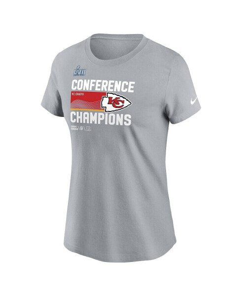 Women's Gray Kansas City Chiefs 2022 AFC Champions Trophy Collection T-shirt