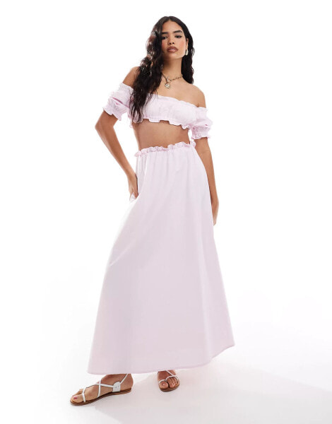 ASOS DESIGN poplin full hem circle skirt in baby pink co ord