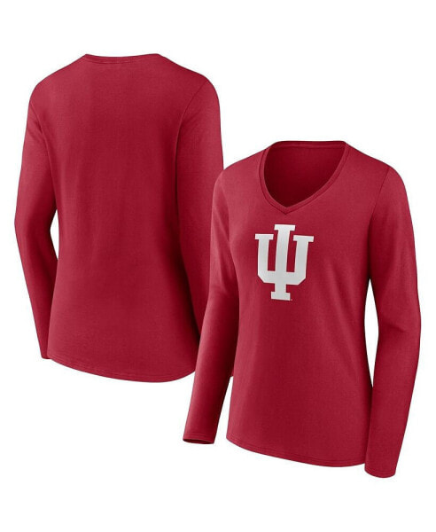 Women's Crimson Indiana Hoosiers Evergreen Logo Long Sleeve V-Neck T-shirt