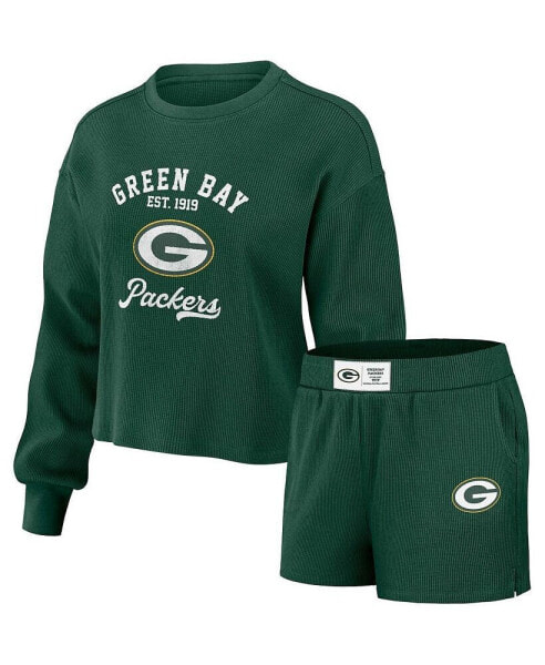 Пижама женская WEAR by Erin Andrews Green Distressed Green Green Bay Packers Waffle Knit