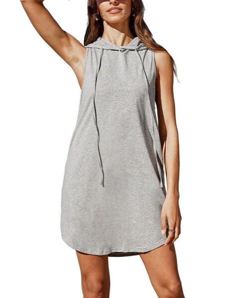 Women's Heathered Knit Hooded Mini Beach Dress