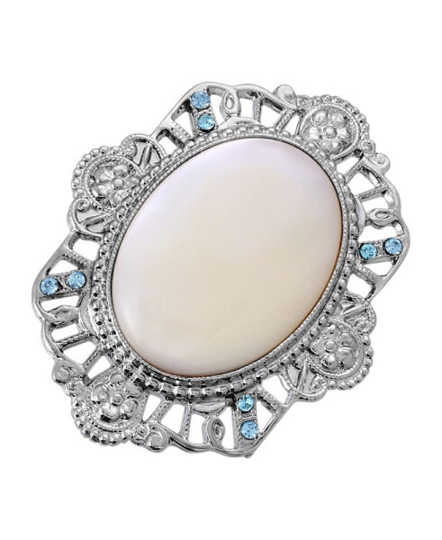 Silver-Tone Mother of Pearl Oval Pin