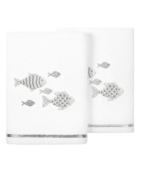 Textiles Turkish Cotton Figi Embellished Hand Towel Set, 2 Piece