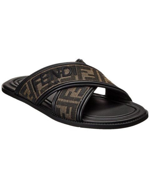 Fendi Ff Canvas & Leather Sandal Men's Black 8 Uk