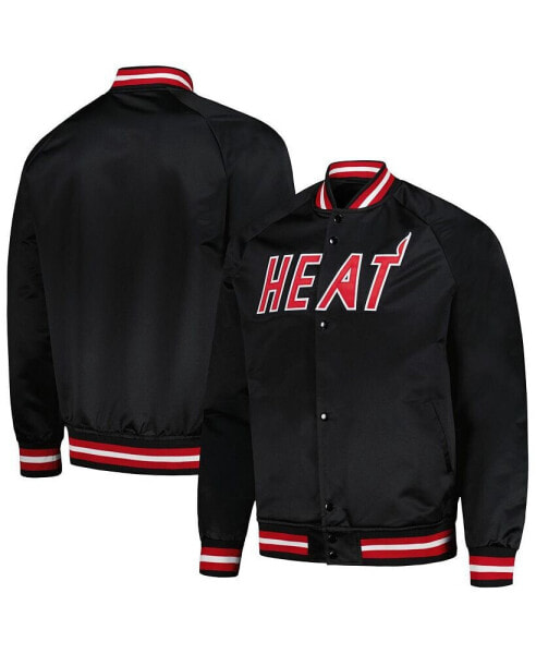 Men's Black Miami Heat Hardwood Classics Throwback Wordmark Raglan Full-Snap Jacket